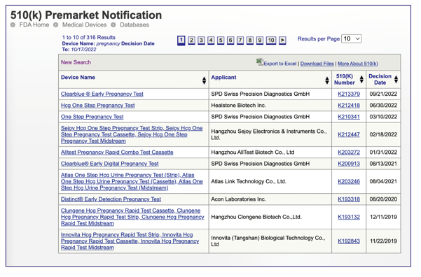 FDA 510(k) database