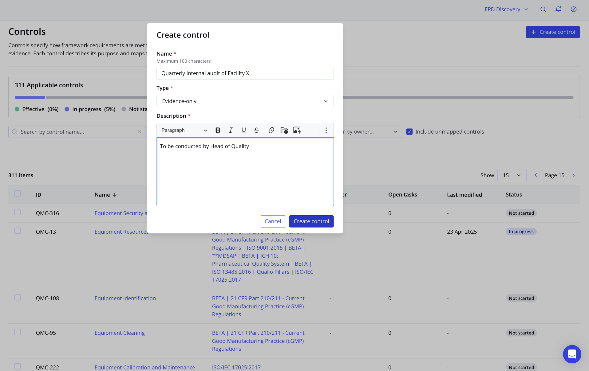 Compliance management software controls
