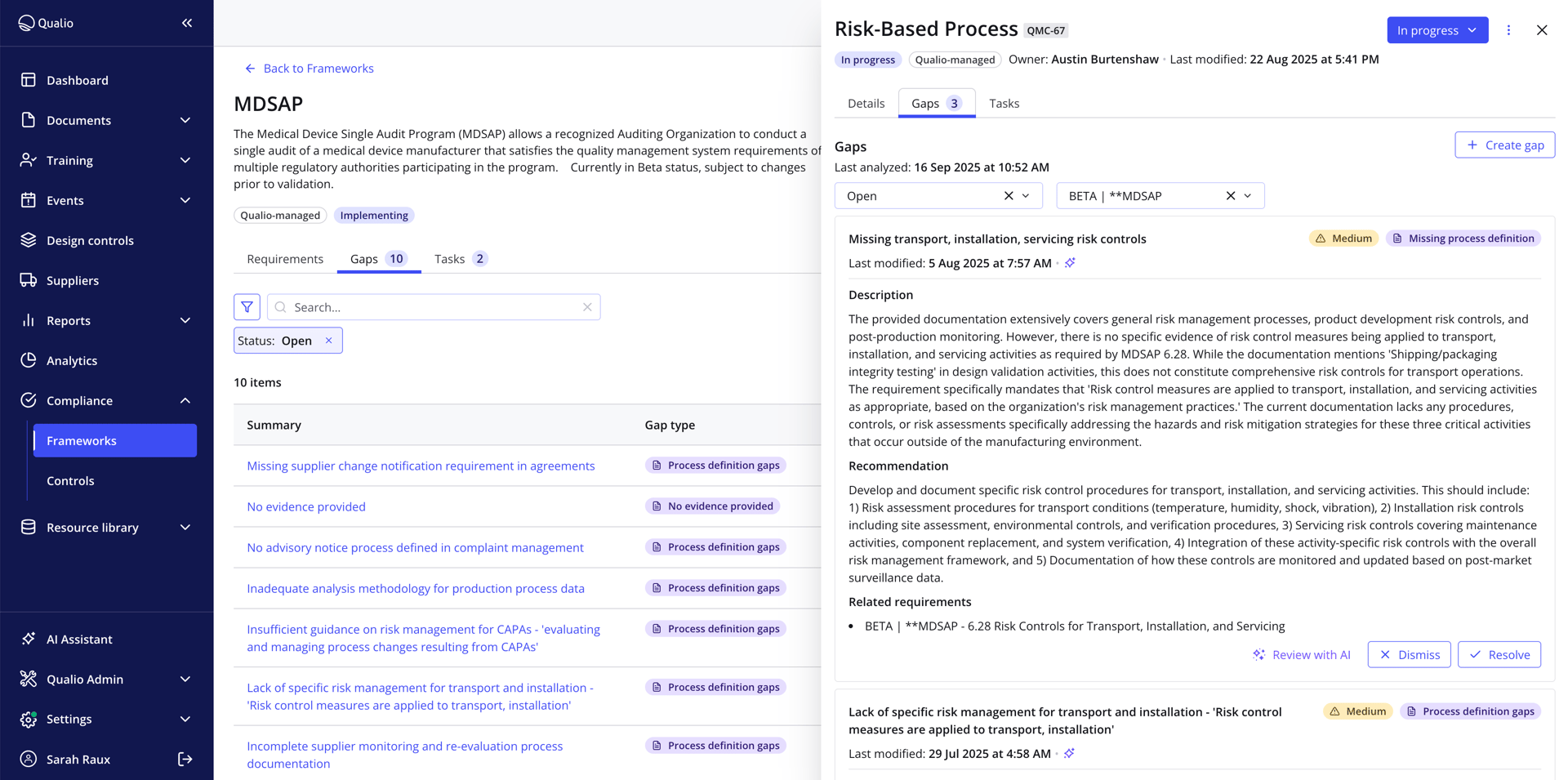 Compliance software AI gap analysis