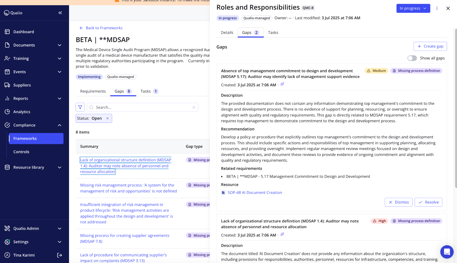 Compliance software AI gap analysis