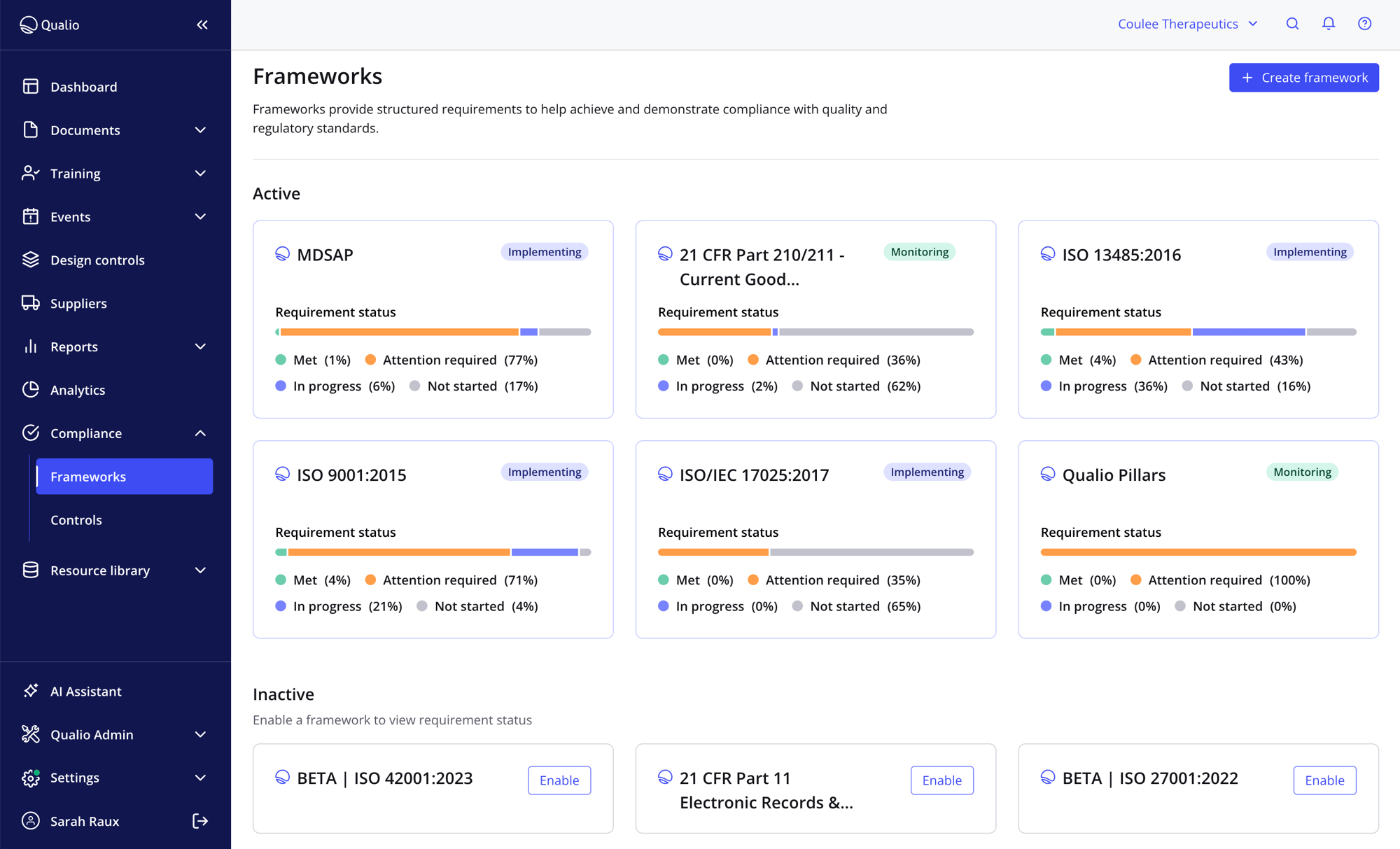 Compliance Intelligence frameworks in Qualio