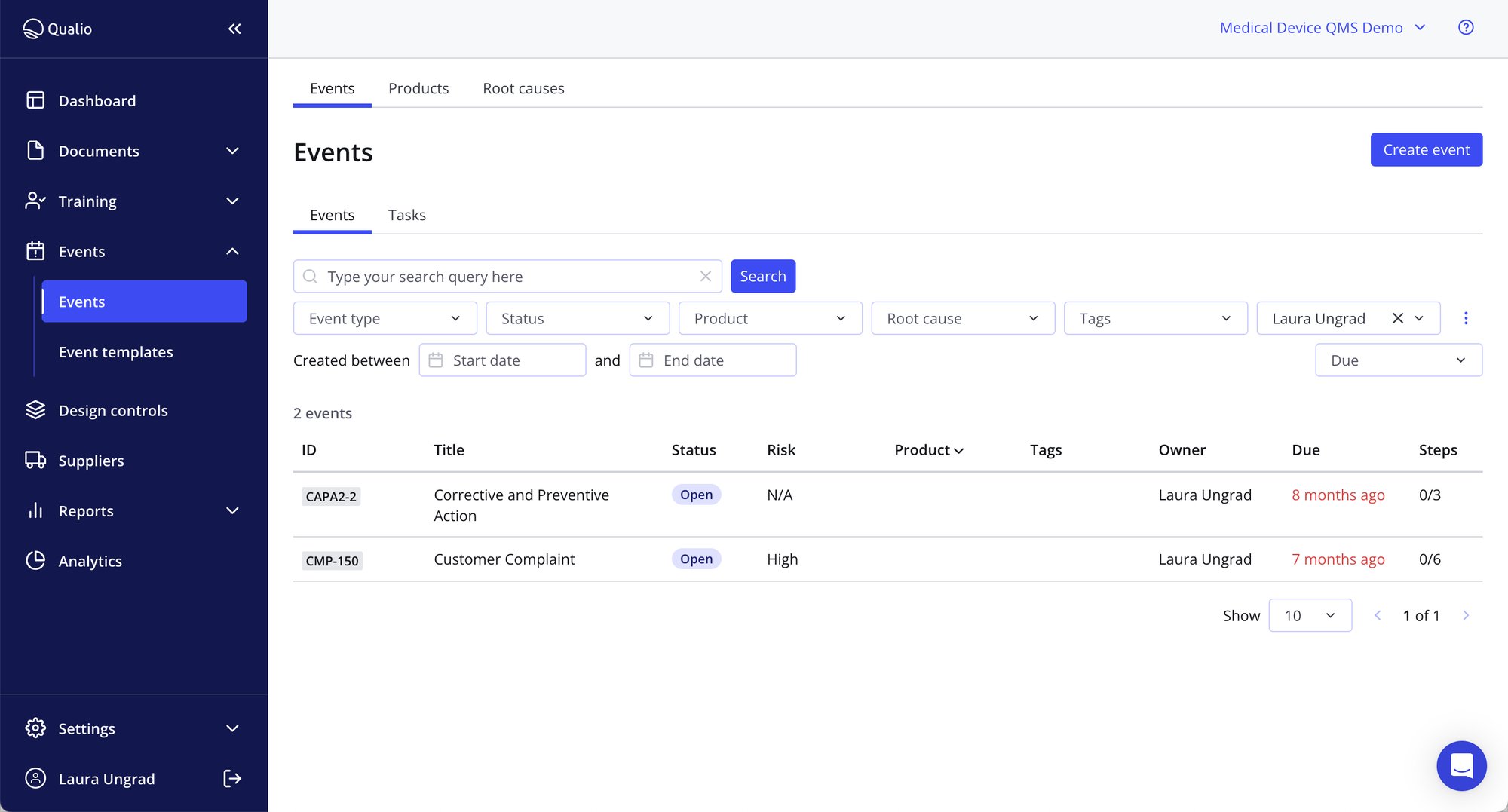 Quality events and CAPA workflows in Qualio