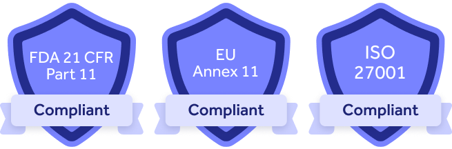 compliance-badges FDA 21 CFR Part 11, EU Annex 11, and ISO 27001 compliance badges